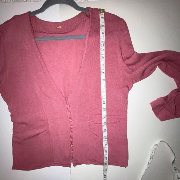 Free People Maise Button Front Blouse Long Puff Sleeve Top Rose Mauve Pink S M - Picture 9 of 14